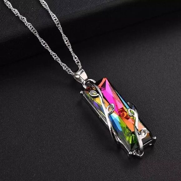 RAINBOW Topaz Silver Vine Pendant Necklace - Picture 1 of 7